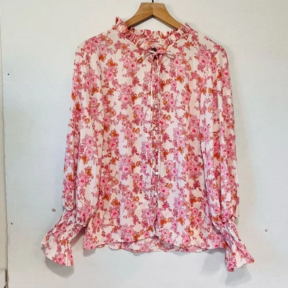 No Brand Pink Floral Boho Blouse Sz M NWOT